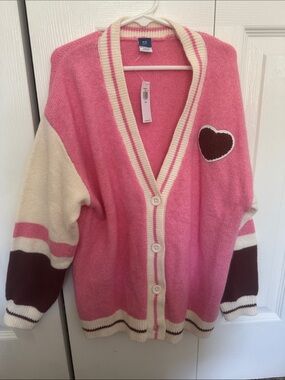 Old Navy Girl’s Pink Cream Maroon Colorblock Button Cardigan
